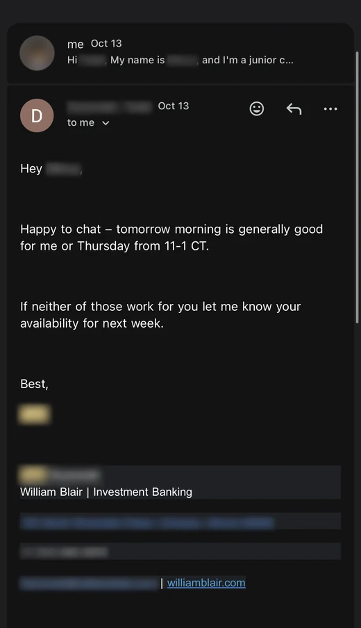 A William Blair banker offers tomorrow morning or Thursday from 11 to 1 CT.