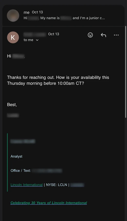 A Lincoln International analyst asks about Thursday morning before 10am CT.