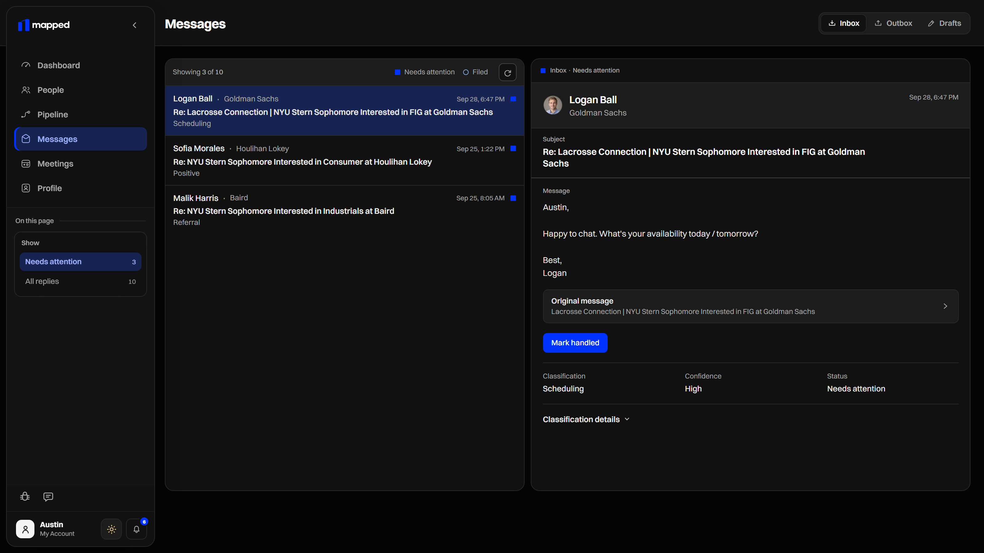mapped messages screen with walkthrough preview data