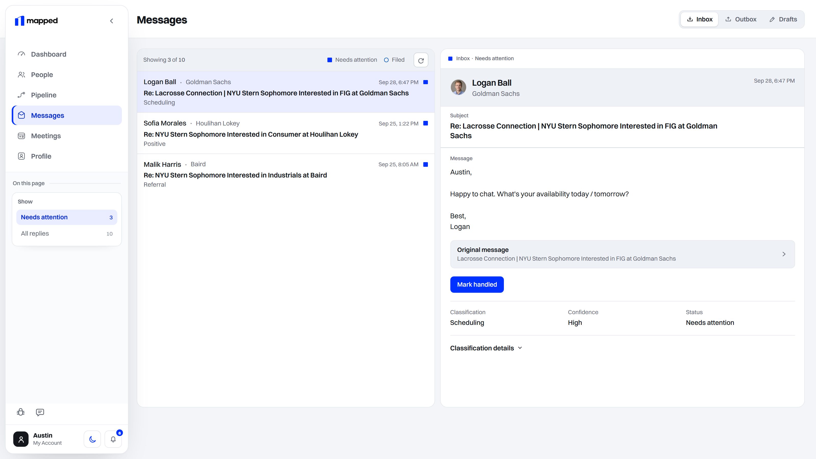 mapped messages screen with walkthrough preview data